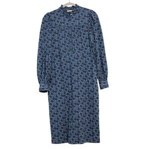 Boden Shirt Dress 2 Petite Column Jersey Midi Blue Floral Preppy Long Sleeve